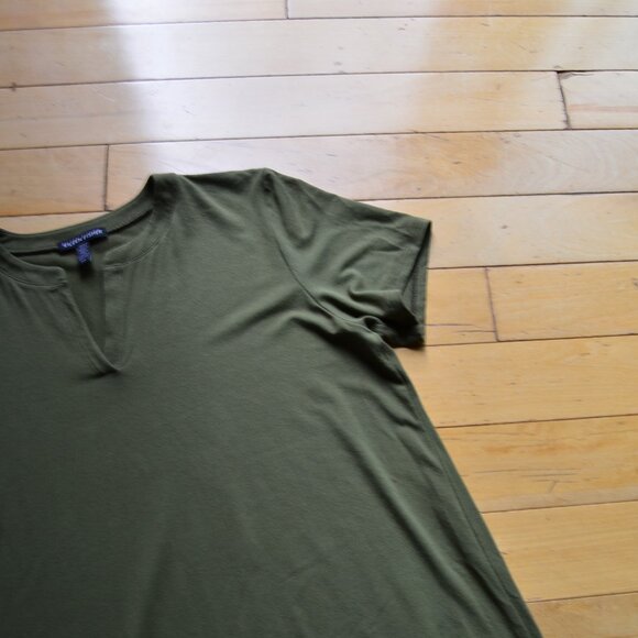 Eileen Fisher Olive Green V-neck Jersey Dress Size S/P - Picture 4 of 10